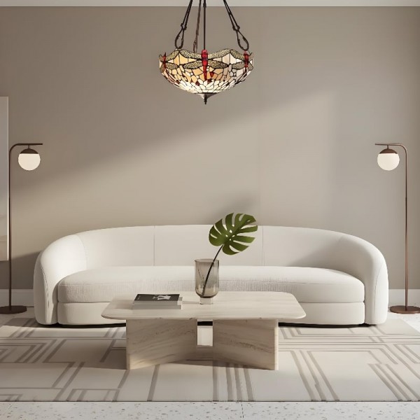 TF Dragonfly Beige Tiffany Pendant Lamp - Elegant Stained Glass Fixture for Dining Room and Bedroom K1841