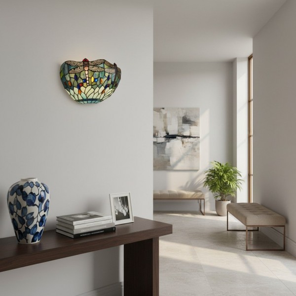 TF Dragonfly Pattern Wall light - Classic Hand-Cut Stained-Glass for Hallways & Bedrooms K1890