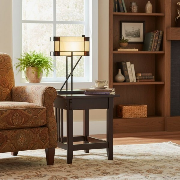 TF Manchester Table Lamp - Vintage-Inspired Stained Glass Table Light for Reading Nook or Bedroom K1865