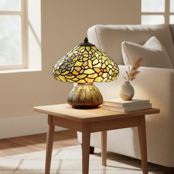 TF Sorenia Table Lamp - Warm Stained-Glass Floral Art-style Lamp for Living Room or Bedroom K1860