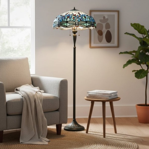 TiffStar Art Glass Floor Lamp with Ornamental Pattern Shade - Standing Light for Living Rooms K1911