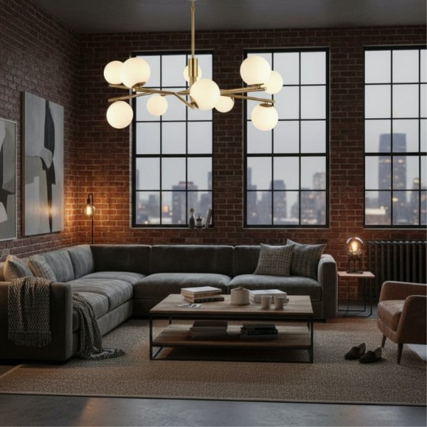 Tivara Mid-Century Modern 10-Light Pendant - Chandelier with Globe Shades for High Ceilings K1829