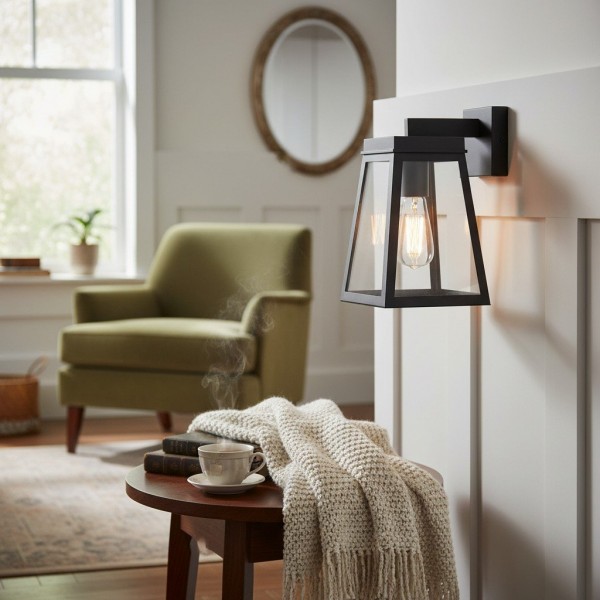 Trevanta Clear Glass Black Outdoor Lantern Wall Light - Modern Exterior Lighting K1877