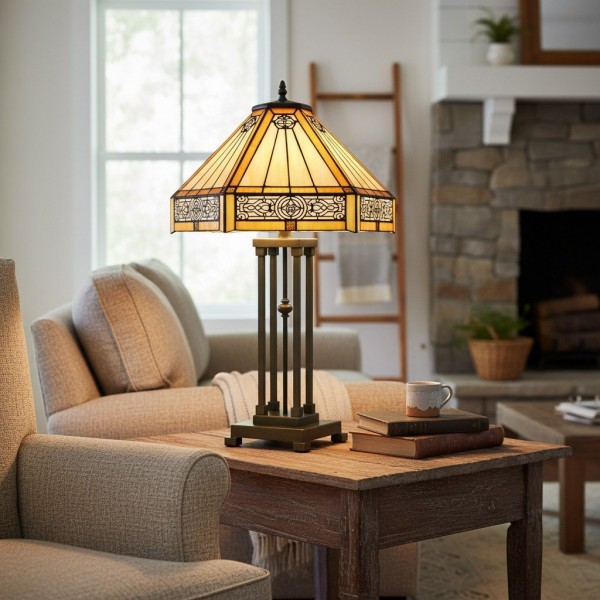 Velora Artisan Dragonfly Stained Glass Table Lamp - Vintage Tiffany Style Accent Light for Living Room K1866