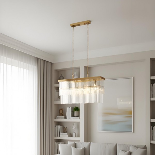 Vitralon Linear Pendant Lamp - Diamond-Shaped Glass Lampshade (Crystal Clear) - Fits Living and Dining Rooms K1912