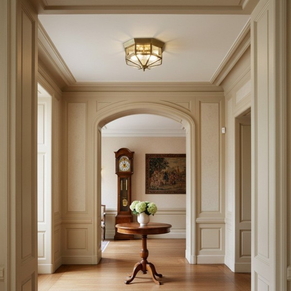 Braleen Antique Lantern Style Flush Ceiling Light - Clear Glass Design for Living and Bedroom K1983