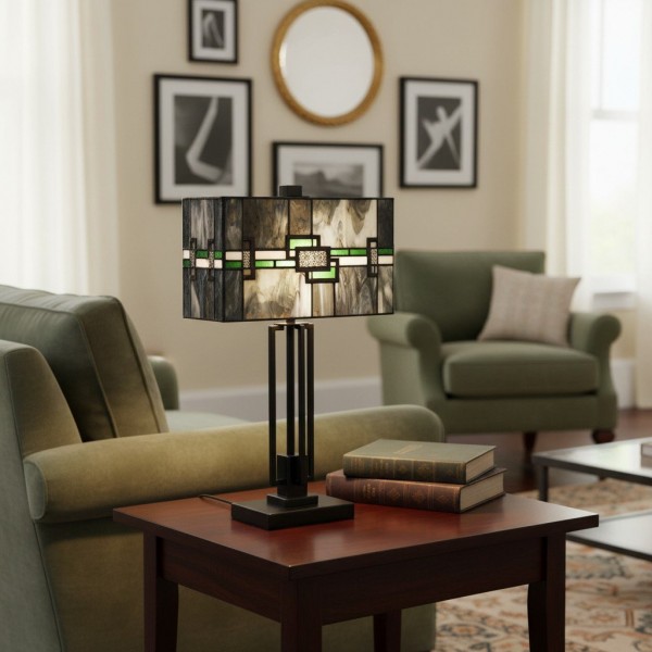 Culletto Stained-Glass Rectangular Table Lamp - Artisan Look for Bedrooms and Hallways K1968