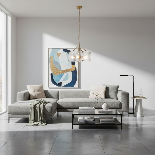 Panellux Decorative Pendant - Handcrafted Curved Glass Panels Brushed Brass Finish for Foyer K1926