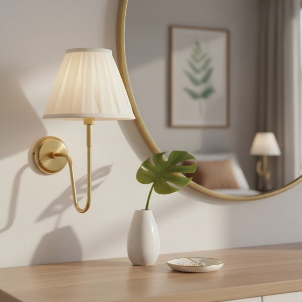 Ivoralux Tapered Fabric Wall Light - Modern Classic Curved Arm Sconce for Hallways or Bedrooms K1916