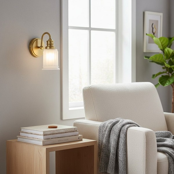 Lirra Bathroom Metal Wall Lamp with Glass Shade - Damp Rated Wall Sconce K2027