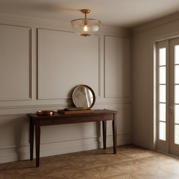 Luntra Ribbed Glass Uplighter Flush - Elegant Ceiling Light for Hallways and Bedrooms K1937