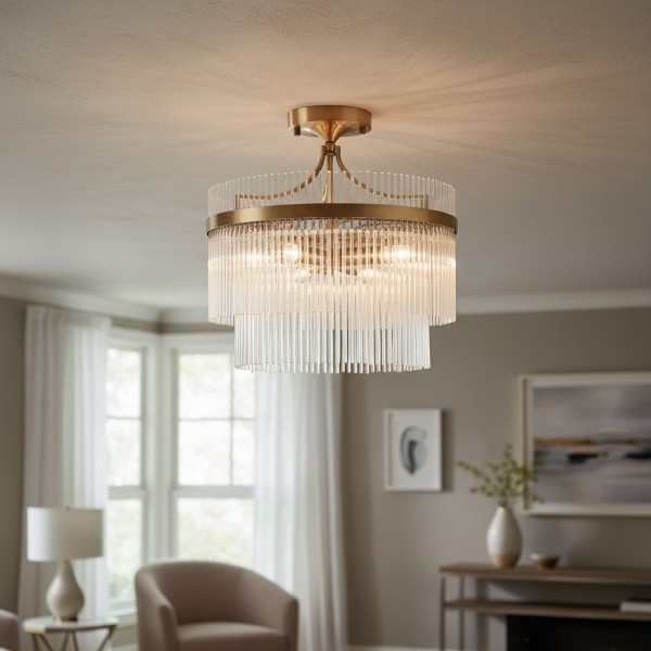 RibGlow Antique Brass 3-Light Ceiling Light with Clear Glass - Hallway or Bedroom K1947