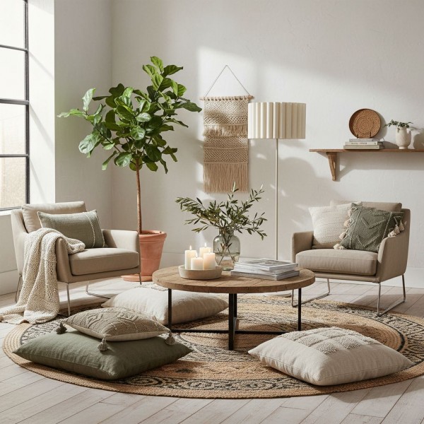 Velura Stand Floor Lamp - Beige Linen Shade and Metal Stand K2045