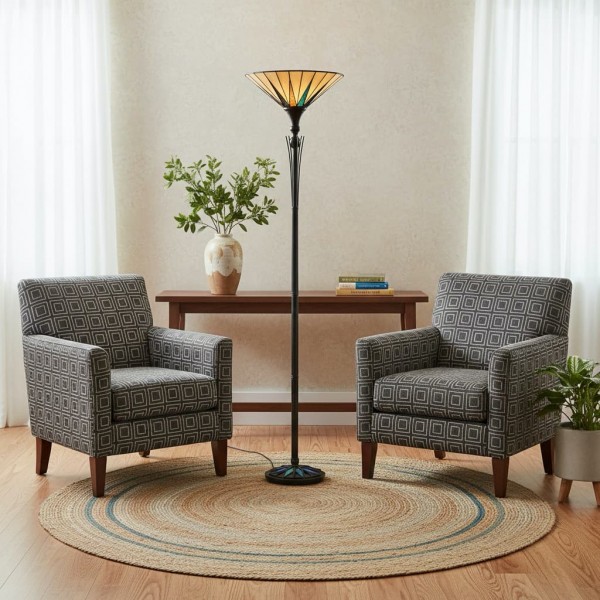 TF Dark Star Stained Glass Star Pattern Floor Lamp - Tiffany Style Uplighter for Living Rooms K1998