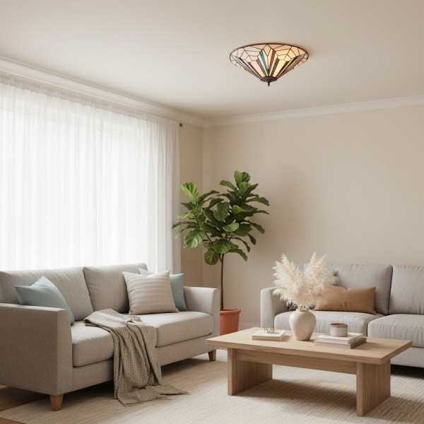 TF Astoria Modern Deco Flush Mount Ceiling Light with Textured Glass - Elegant Home Lighting Fixture K2017