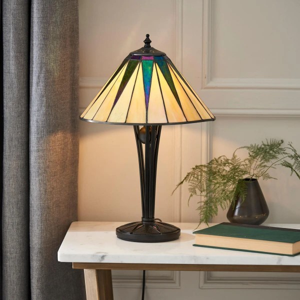 TF Dark Star Tiffany Style Geometric Shade Table Lamp for Bedroom and Accent Lighting K1943