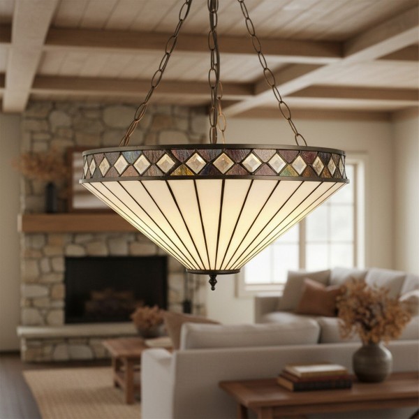 TF Fargo Adjustable Pendant with Stained Glass Inspired Inverted Shade for Island and Dining K1950