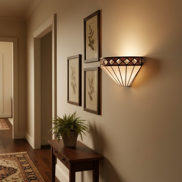 TF Fargo Art Deco Wall Light with Diamond Motif Design - Glass Wall Sconce for Hallway & Bedroom K1954