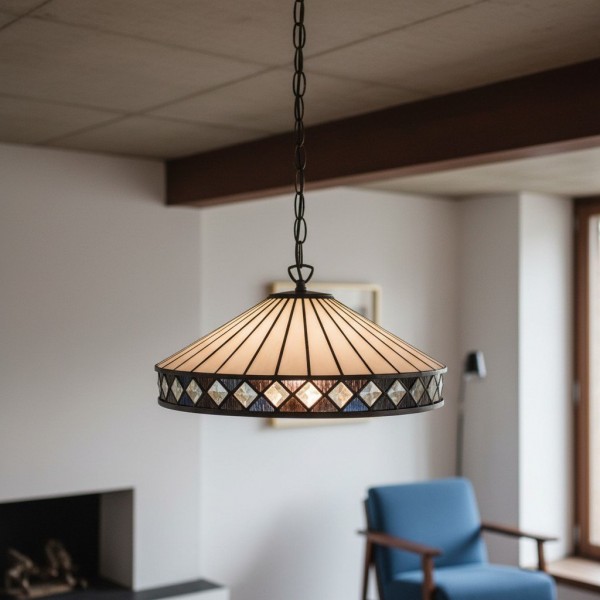 TF Fargo Pendant Light - Tiffany Style Lighting with an Art Deco Shade and Adjustable Chain K1938