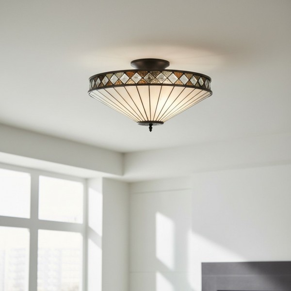 TF Fargo Semi-Flush Ceiling Lamp - A Classic Deco Light with a Decorative Glass Shade for Multi room Use K1964