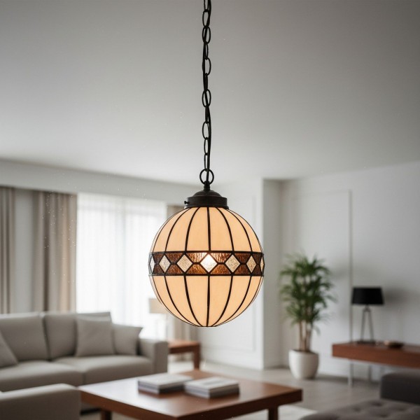 TF Fargo Tiffany Style Globe Pendant - Handcrafted Art Glass Sphere Light for Kitchen Island K2006