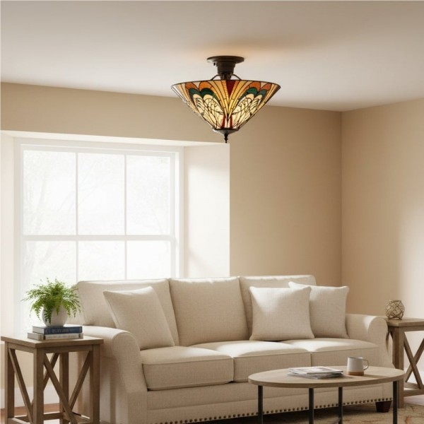 TF Hector Ceiling Light - Handcrafted Stained Glass Design Semi‑Flush or Pendant Fixture for Home K1990