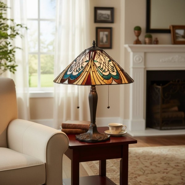 TF Hector Art Nouveau Table Lamp - Stained Glass Shade Decorative Lighting for Living Room or Bedroom K2019