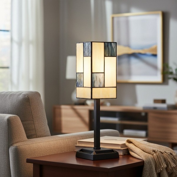 TF Manchester Square Table Lamp - Geometric Glass and Metal for Bedroom and Living Room K2030