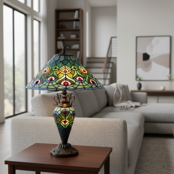 TF Oldbury Desk Lamp - Handcrafted Stained Glass Lamp for Bedroom Reading K1951