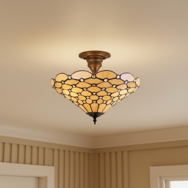 TF Pearl Handcrafted Tiffany Ceiling Light - Art Deco Stained Glass Light for Hallway or Living Room K1967