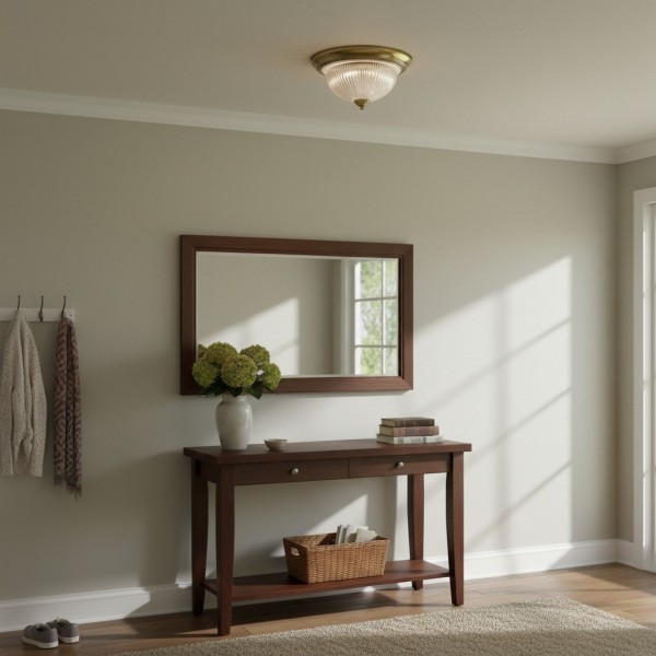 TF Vintora Modern Flush Ceiling Light - Ribbed Glass and Metal Trim for Kitchens or Hallways K2018