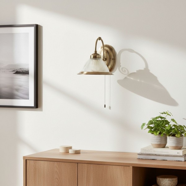 TF Vintora Ribbed Glass Wall Lamp - Industrial Bell Shape for Diner and Hallway K1975
