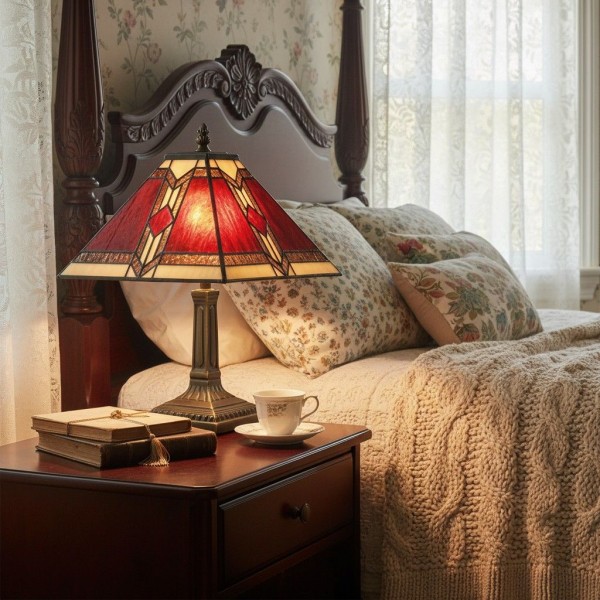 TiffStar Stained Glass Table Lamp - Vintage Style Stained Glass Suitable for Bedrooms and Living Rooms K2013