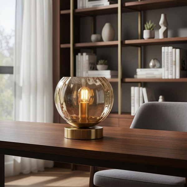 Tracian Modern Dimple Globe Table Lamp - Brass Ambient Decorative Lamp for Bedroom or Lounge K2023