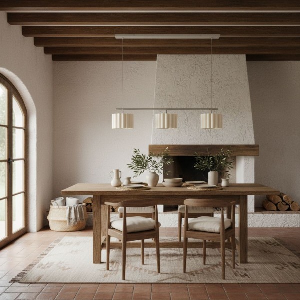 Velura Linear Pendant Light - Natural Linen Shade for Warm Ambiance K2044