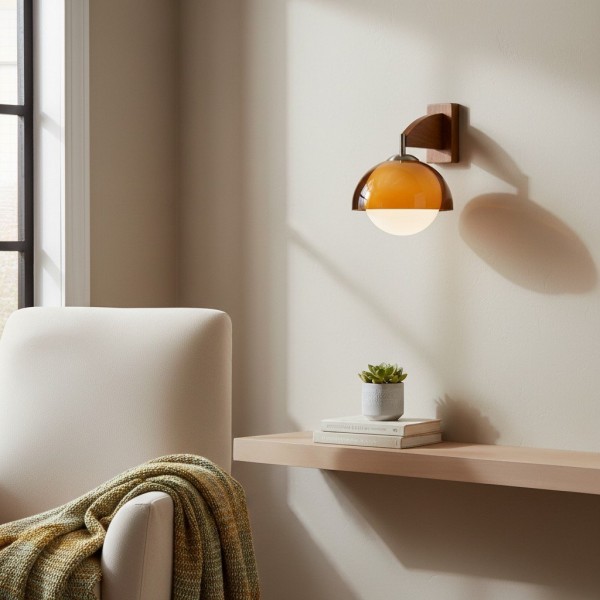 Afterglow Modern Sunset Wall Lamp - Dual Glass Shade Design with Wood-Texture Base K2165