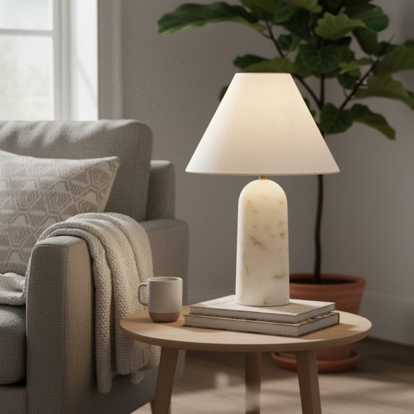 Albi Minimalist Marble Table Lamp - Elegant Fabric Shade Suitable for Any Room K2194