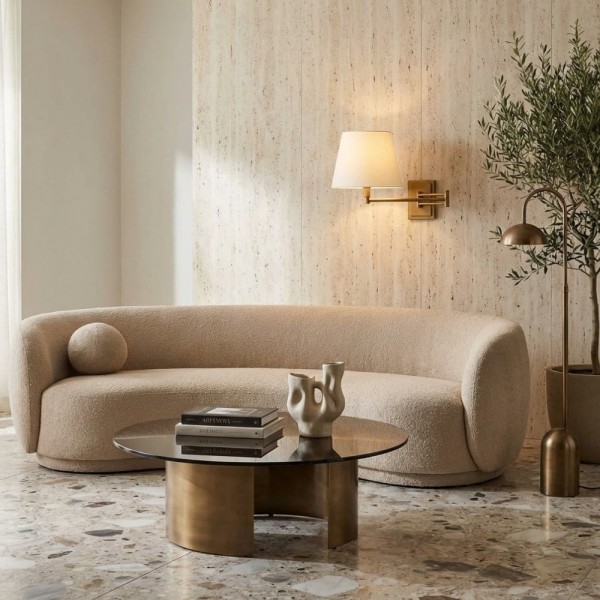 Arcuma Modern Adjustable Arm Wall Sconce with Linen Shade - Contemporary Metal Lighting for Living Room K2075