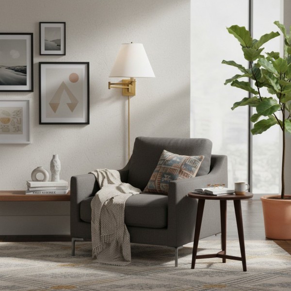 Arcuma Rotating Arm Wall Lamp - Retro Metal and Fabric for Bedrooms and Reading Corners K2083