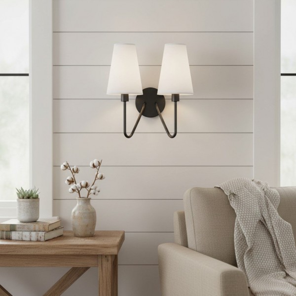 Arcuma Vintage Inspired Metal Wall Sconce - Handcrafted Fabric Shade for Bedroom K2077