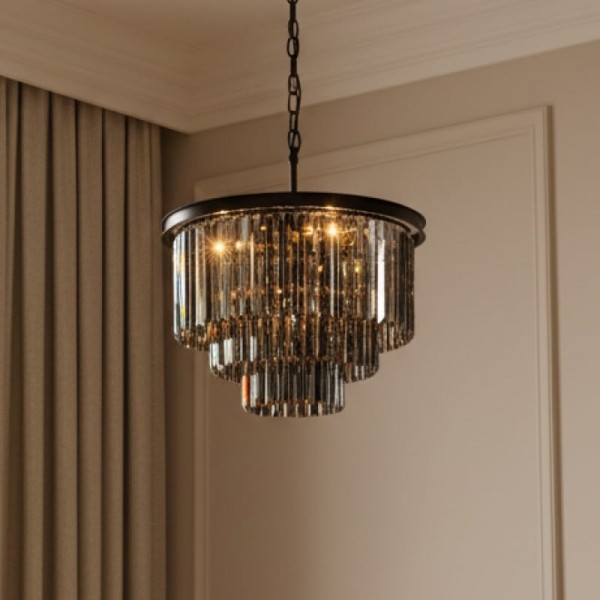 Aurevon Crystal Prism Metal Frame Modern Ceiling Chandelier for Home and Hotel K2071