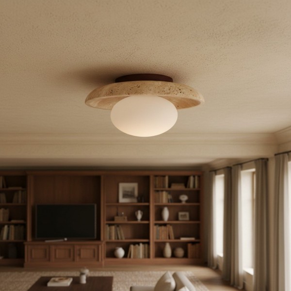Calivra Modern Travertine Round Ceiling Light - Minimalist Flush Mount Lamp for Hallway and Bedroom K2079