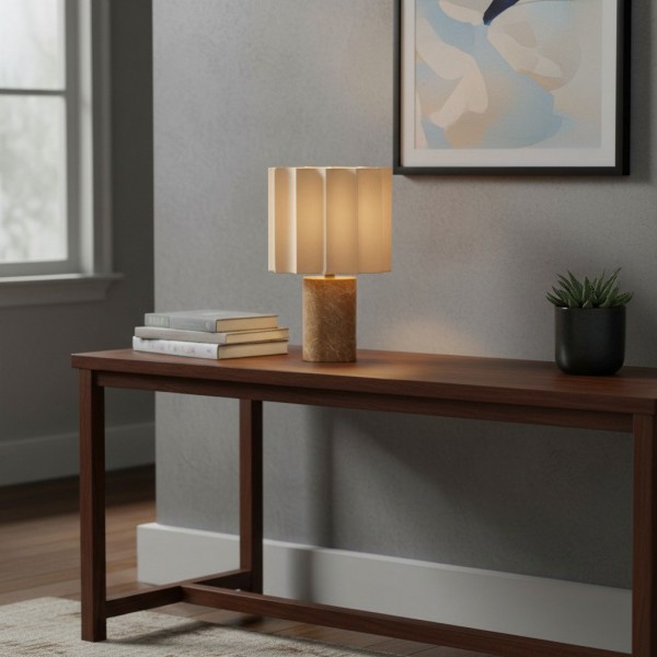 Cavilon Table Lamp with Fan-Shaped Linen Shade - Stone Finishes Suitable for Living Rooms K2053