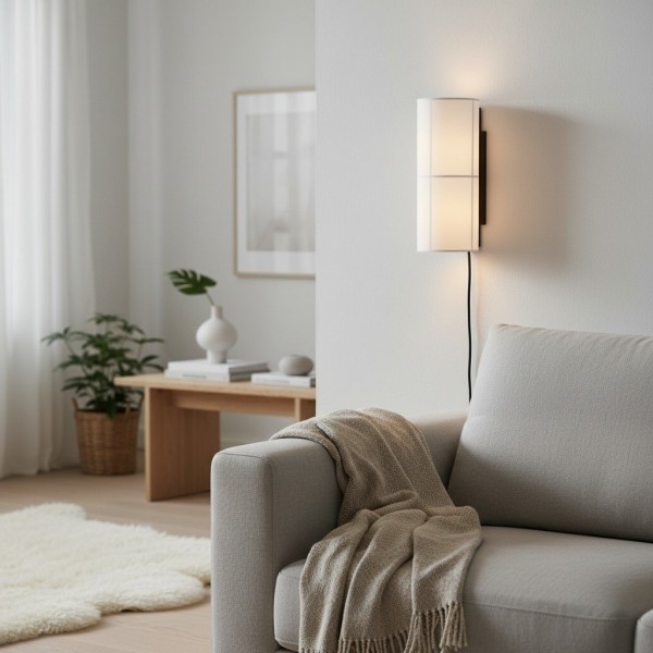 Cylume Cylinder Fabric Plug-in Wall Lamp - Minimalist Wall Sconce for Bedroom Living Room K2123