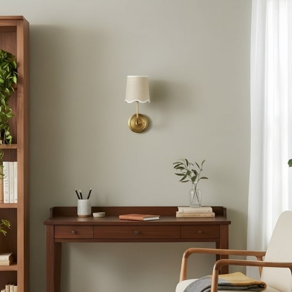 Glissum Contemporary Metal and Linen Wall Lamp with Soft Diffused Shade for Hallway or Entry K2101