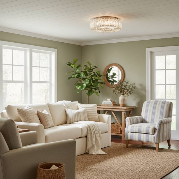 Glomar Glass Round Flush Ceiling Light - Modern Metal Glass Finish Living Areas K2119