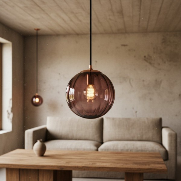 Lunorie Iron Metal Glass Globe Pendant Light - Sculpted Adjustable Pendant for Dining Spaces K2147