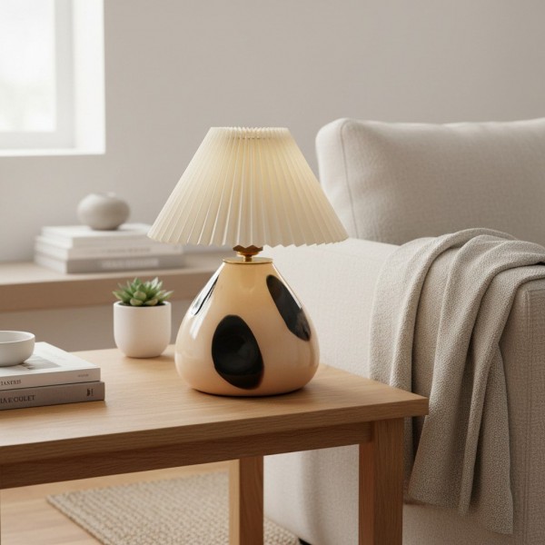 Undara Table Lamp - Pleated Fabric Shade Glass-Base Decorative Lamp for Living Room K2168