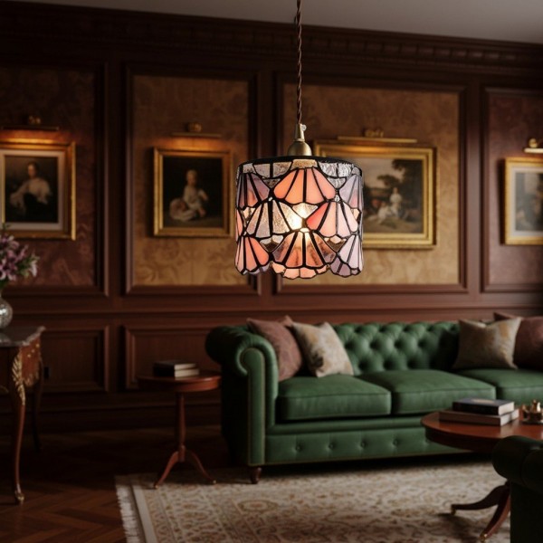 Vintagia Tiffany Inspired Pendant Light Fixture - Artistic Glass Shade Pendant for Dining Island and Entryway K2091