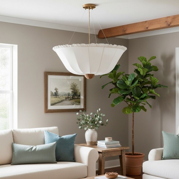 Wickara Ceiling Light Wicker Parasol Shade - Mixed-Material Ceiling Fixture for Living Room or Hallway K2050